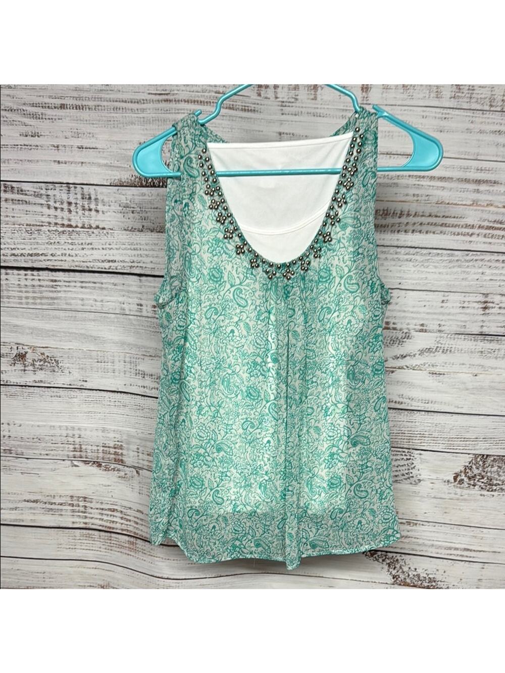 Embellished Green Floral Women's Top Small